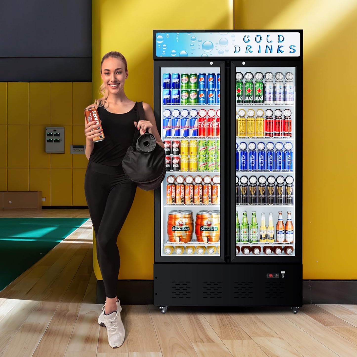 ECEVT 30 Cu.ft. Commercial Beverage Refrigerators Glass Door Refrigerator Upright Display Cooler with Soft LED Light and Adjustable Shelves for Restaurant Grocery Stores Home