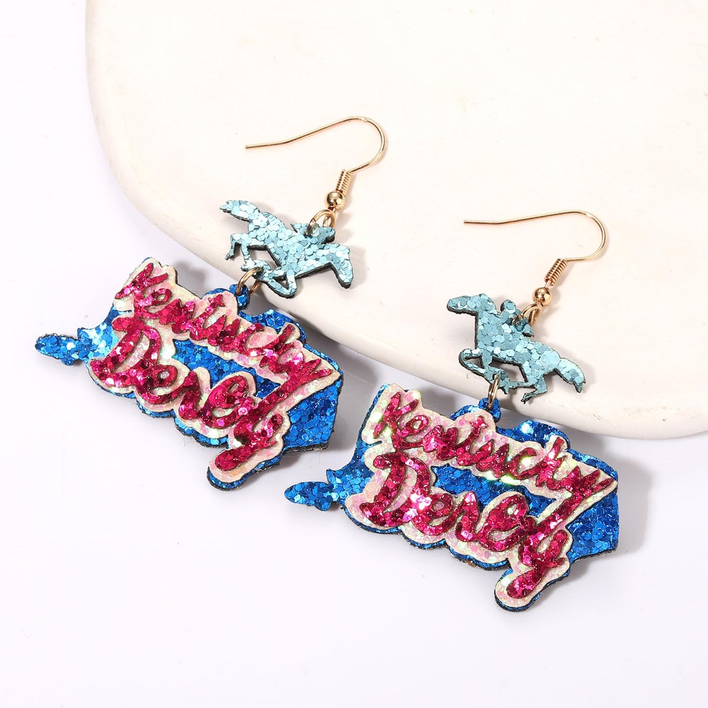 Kentucky Derby Race Horse for Women Western Acrylic Horseshoe Rose Flower Drop Dangle Earrings Fashion Jewelry Gift for Horse Ra