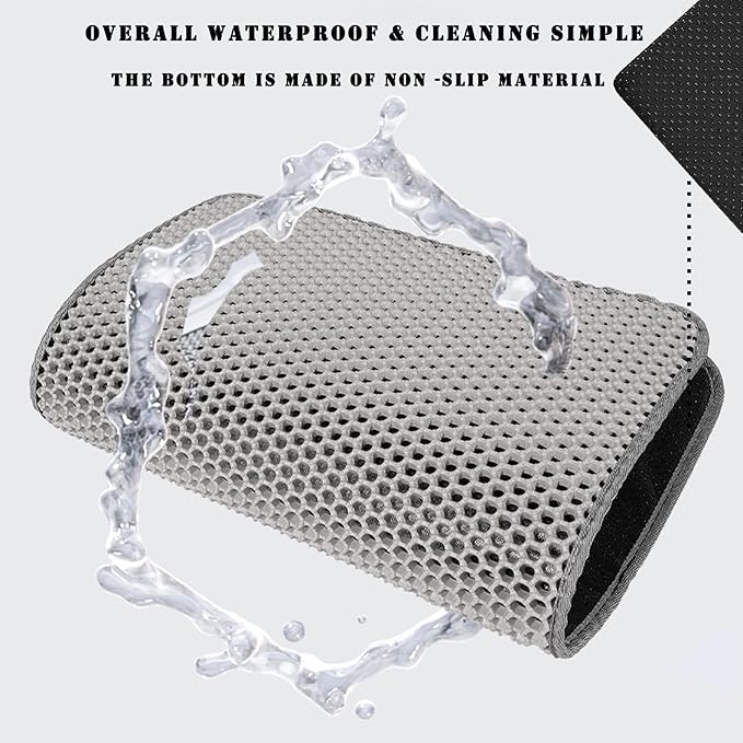 HCY&WLD Cat Litter Mat, 45x26 Inch Extra Large&Long Double Layer Cat Litter Box Mat, EVA Non-Slip, Waterproof Urine Proof Litter Trapping Mat, Easy Clean Scatter Control (45x26 Inch, Gray)