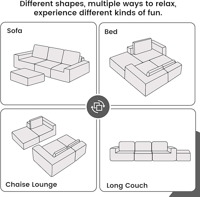 108" Boneless sectional Couch for Living Room,Convertible L-Shape Fleece Couches with Ottoman, Cloud Modular Sofa with Deep Seat for Bedroom, No Assembly,Beige