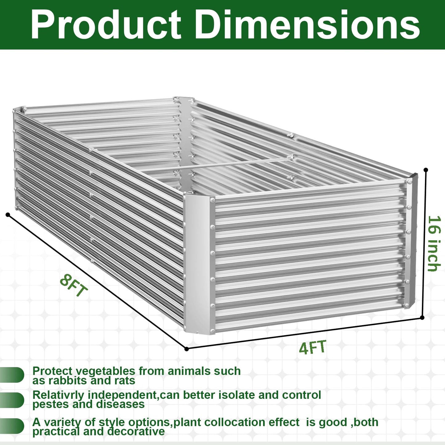 CATMANOR 2 Pack Tall 8x4FT Corrugated Galvanized Steel Raised Garden Bed Outdoor, Metal Above Ground Garden Bed for Vegetables and Flowers, Rectangle Raised Beds for Gardening