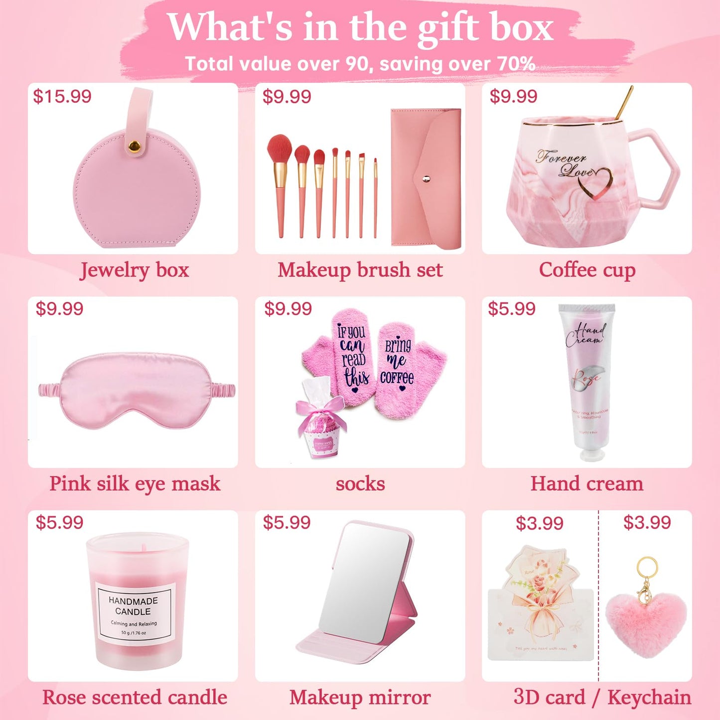 Gifts for Women, 10pcs Unique Birthday Gifts for Women, Mom, Wife, Girlfriend, Sister, Her, Best Friend,Colleague Gift Basket-Pink