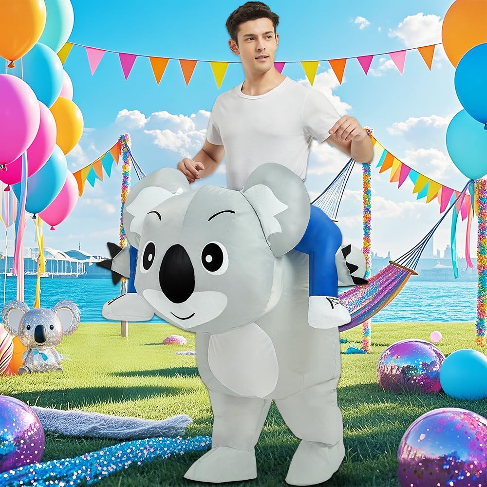 KOOY Inflatable Costume Adult, Ride on Koala Costume Adult Size for Men Women, Blow up Costumes for Adult Funny Halloween Costume