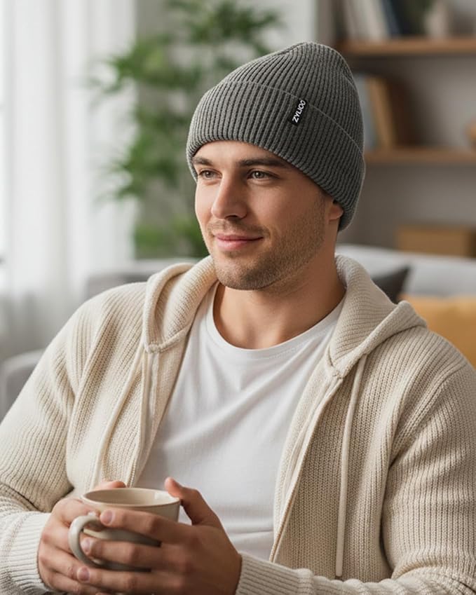 Zylioo Oversize Beanie Hats, XXL Big Size Ribbed Knit Cuffed Winter Hat for Cold Weather, Warm Skull Watch Cap