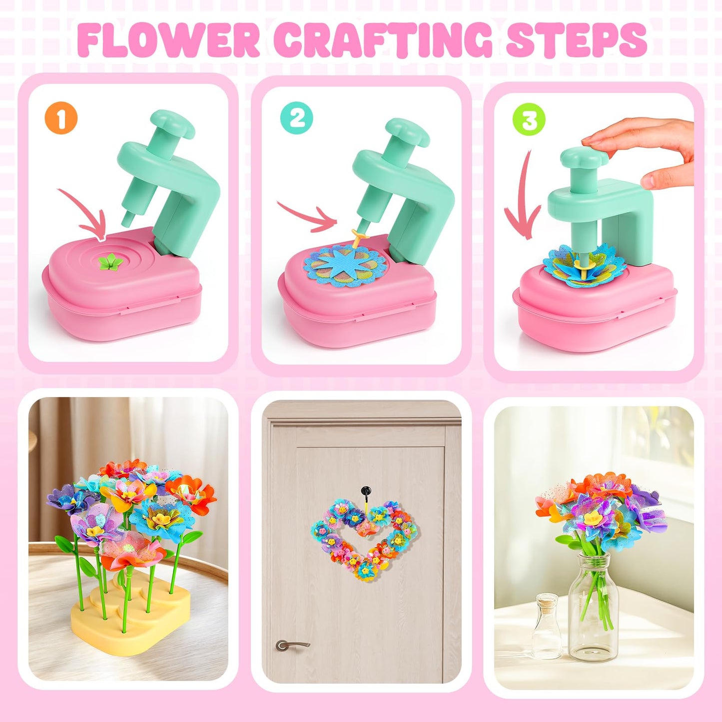 beefunni Flower Bouquet Craft Kits, DIY Arts and Crafts for Kids 4-6-8, Upgrade Wreaths & Colorful Flowers Toys for 4 5 6 7 8+Year Old Girl Birthday Gifts Ideas,Toddler Creative Educational Activities