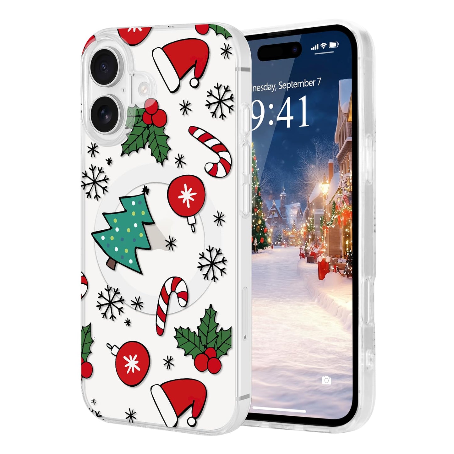Pepmune for iPhone 16 Case, Cute Merry Christmas Clear Phone Cover for Kids Women Men Xmas Tree Candy Pattern Compatible with Ma