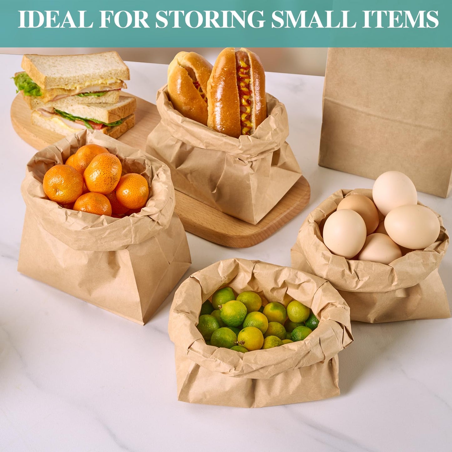 MUCHII 8 LB Paper Lunch Bags,100 Count Brown Paper Bags for Lunches, Snacks, Take Out and Small Items