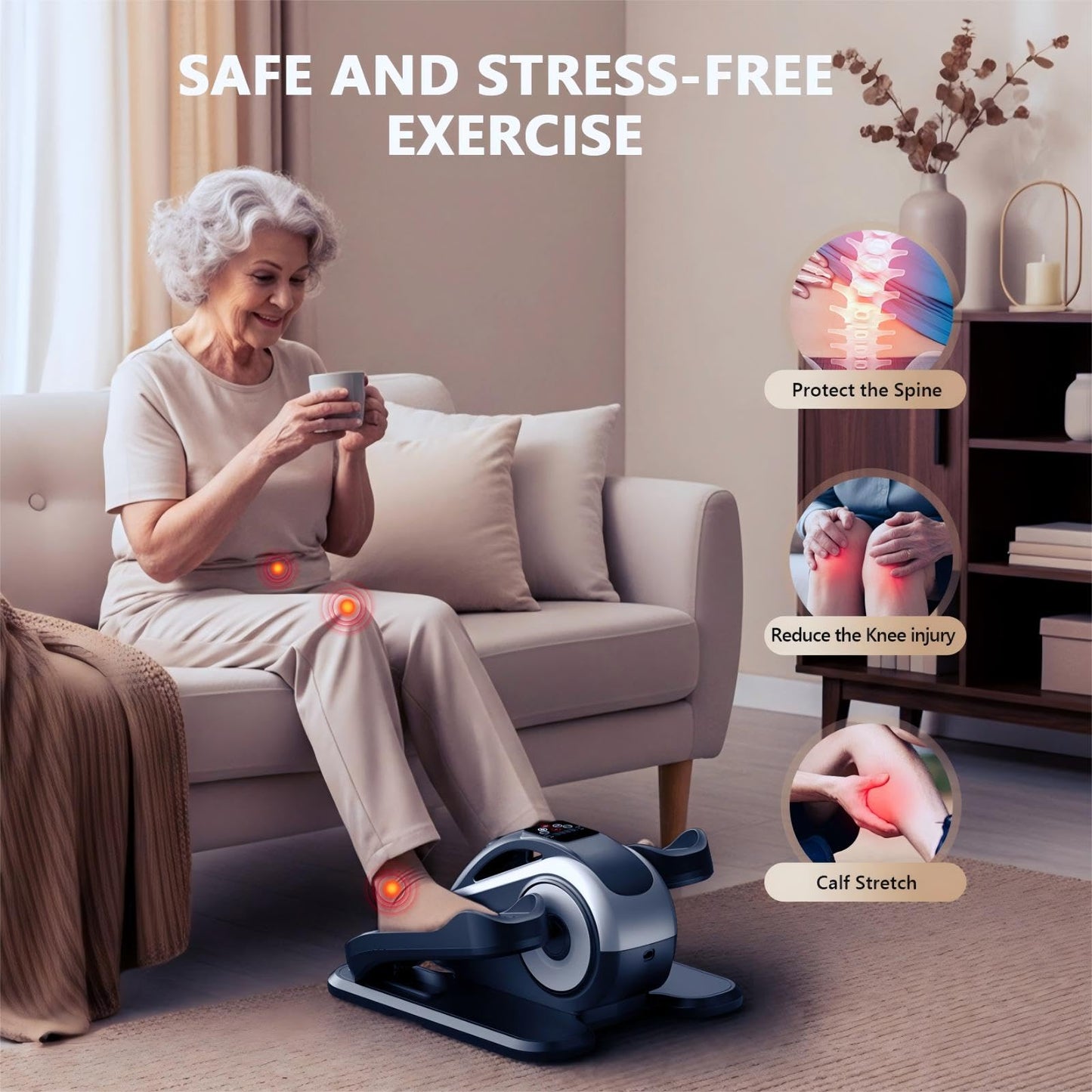 LVPIMAN Large Size Under Desk Elliptical Machine,Electric Leg Exerciser for Seniors,12 Adjustable Speeds&12 Modes with Remote Control,Elastic Rope,Manual&Auto Mode for Home Office