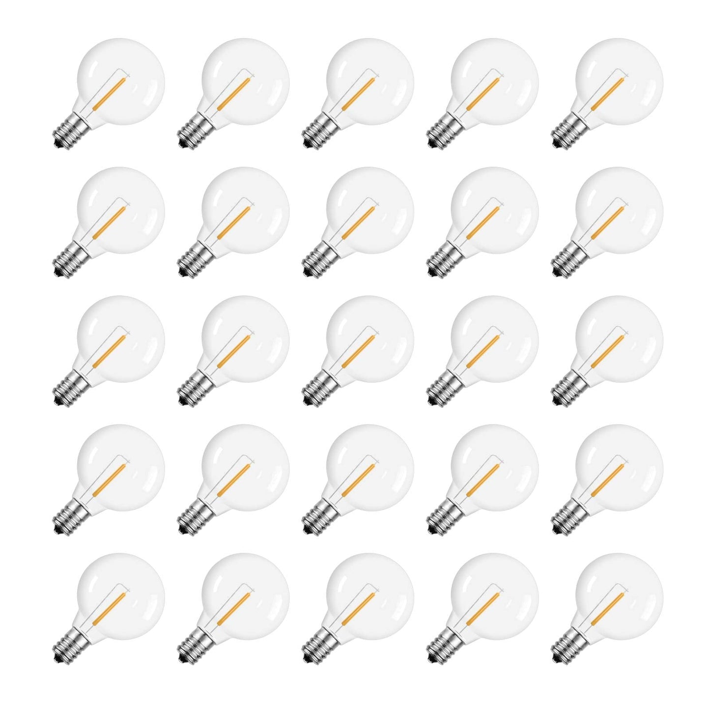 Meconard G40 1.57 Inch Led Replacement Light Bulbs, E12 Screw Base Shatterproof LED Small Globe Light Bulbs for Outdoor String Lights, 1Watt Equvalent to 5 Watt Incandescent Bulbs, Warm White, 25Pack
