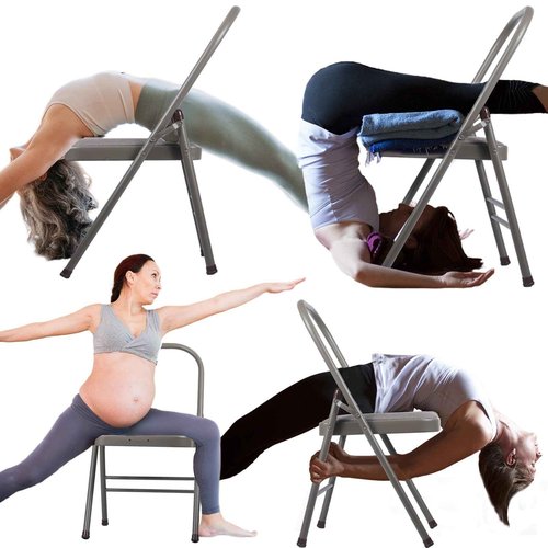 CIGOCIVI Yoga Auxiliary Chair Backless Relieve Neck and Back Pain Chair Foldable Balance Handstand Training Tool Alloy Steel (Grey)