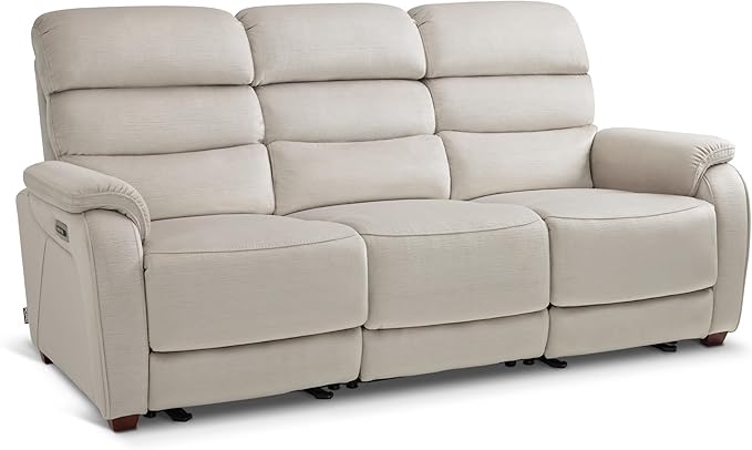 MCombo 87.2'' Wall Hugger Power Recliner Sofa with Drop Down Table, Reclining Sofa with Adjustable Headrest, USB Charge Ports, Reading Lamp, for Living Room, RVs, Fabric, ST258M3 (3-Seater, Beige)