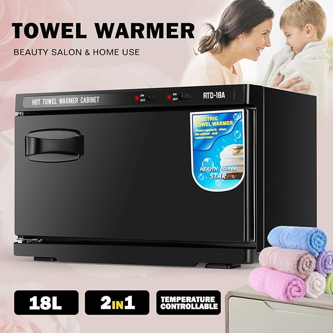 Artist hand Hot Towel Warmer Cabinet, 18L Large Capacity Spa Hot Towel Warmer Fast Heating Stainless Steel Cabinet for Bathroom, Spa Esthetician, Salon, Facial, and Family Use (18L, Black)