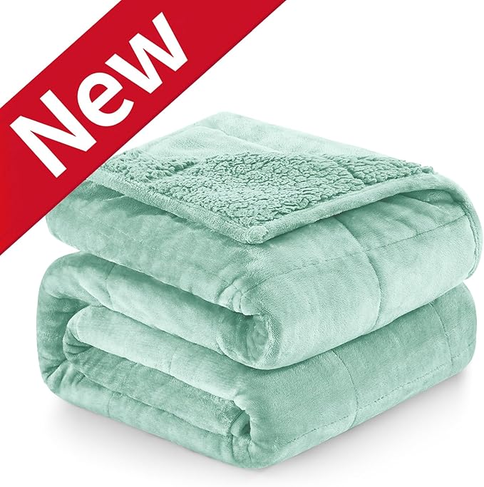 Cottonblue Weighted Blanket for Adults 20 lbs Queen Size 60x80 inches, Cozy Flannel Sherpa Weighted Throw Blankets Comfortable for Calming and Relax, Shaggy Fleece Bed Sofa Heavy Blankets, Dusty Green