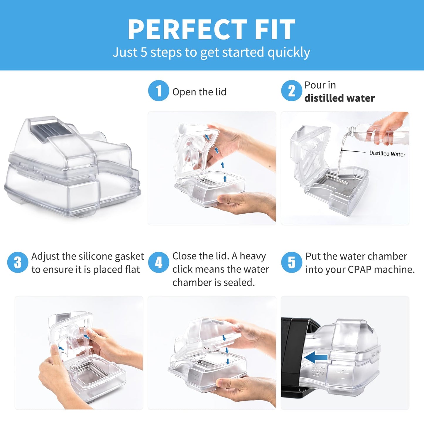 1 PC Replacement Water Chamber for AirSense 10 & AirCurve 10, Perfect Fit and Reliable Water Tank, with 10 Packs Filters Compatible with AirSense 10 & AirCurve 10 CPAP Machines