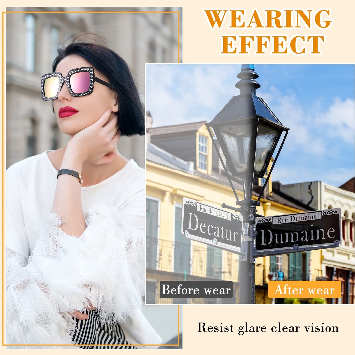 Chuangdi 24 Pcs Women Disco Sunglasses 70s Rhinestone Crystal Sunglasses Bulk Large Square Sparkling Glasses Thick Frame(Mixed Color)