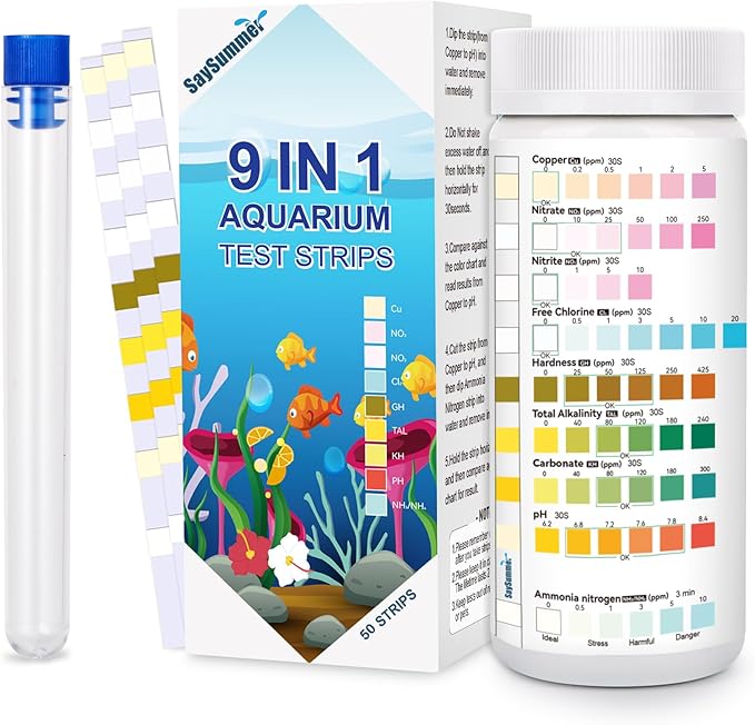 Aquarium Test Strips for Fish Tank: 9 in 1 Aquarium Ammonia Test Strips for Fish Tank - 50 Counts Aquarium Water Test Kit ...