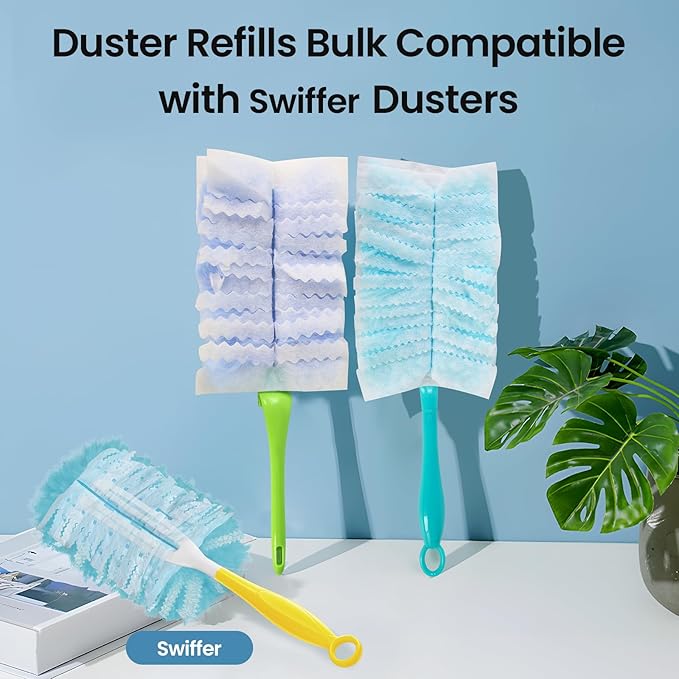 Duster Refills Bulk Compatible with Swiffer Dusters Swiffer Microfibre dust Cleaner for Cleaning Home, Office, Furniture (White& Blue, 20 PCS (180°)+ 10 PCS (360°)+ Handle)