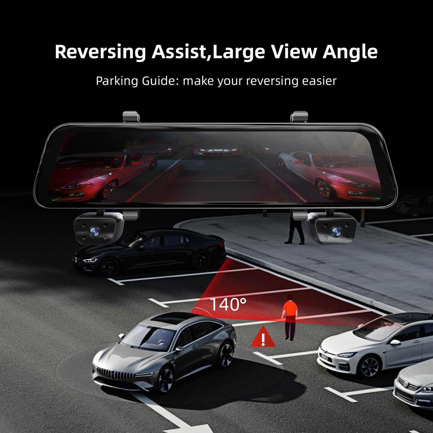 2025 Rear View Mirror Camera, 4 Channel Mirror Dash Cam Front And Rear Inside, 12 Touch Screen 360 Dash Camera For Cars, Wi-Fi,