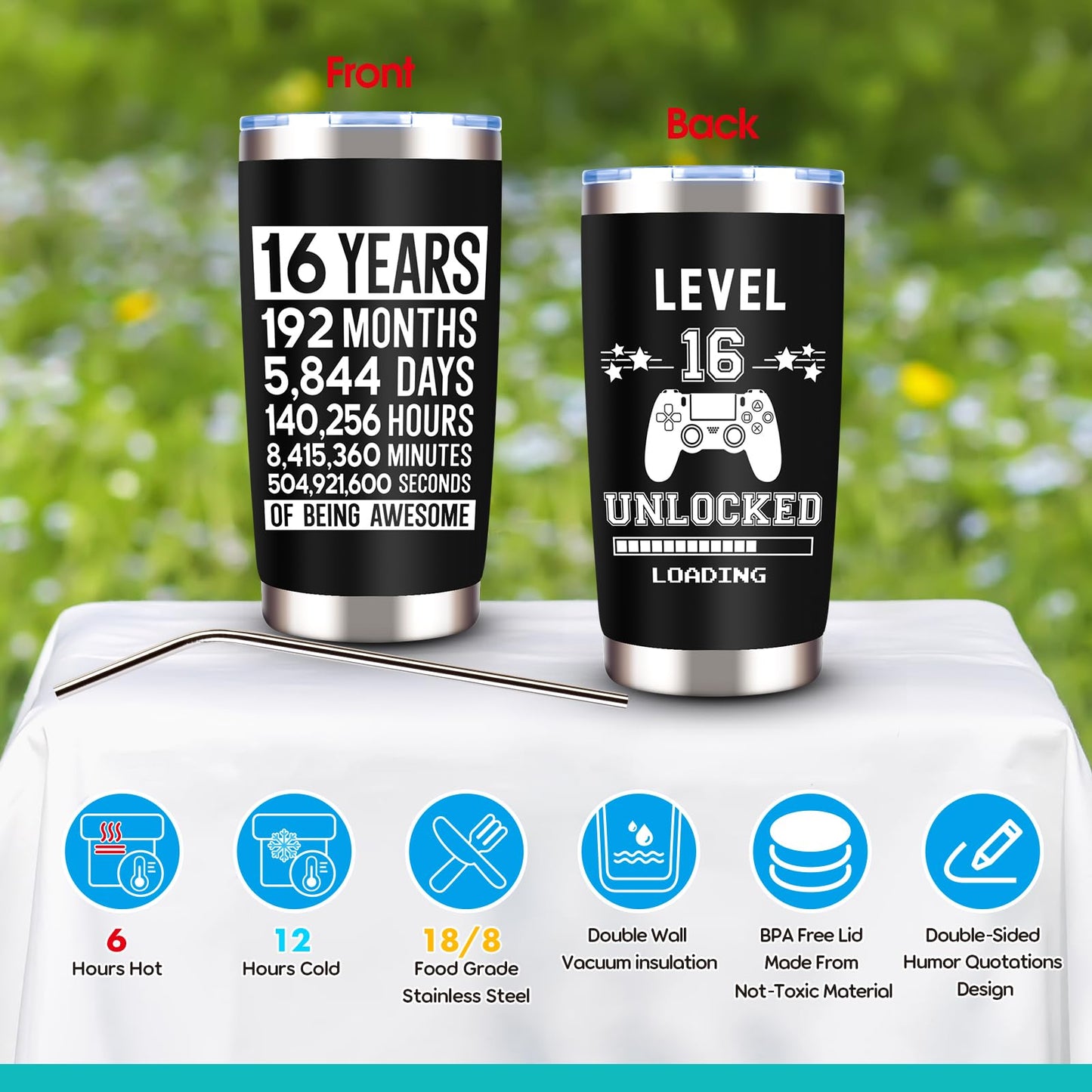 JTAMOHI 8 Pcs Happy 16th Birthday Gifts for Boys, 16 Year Old Boy Birthday Gifts Ideas with 20 Oz Tumbler, Funny Socks, Toilet Paper, Teen Wallet, Bracelet, Keychain for Son, Nephew, Grandson, Brother
