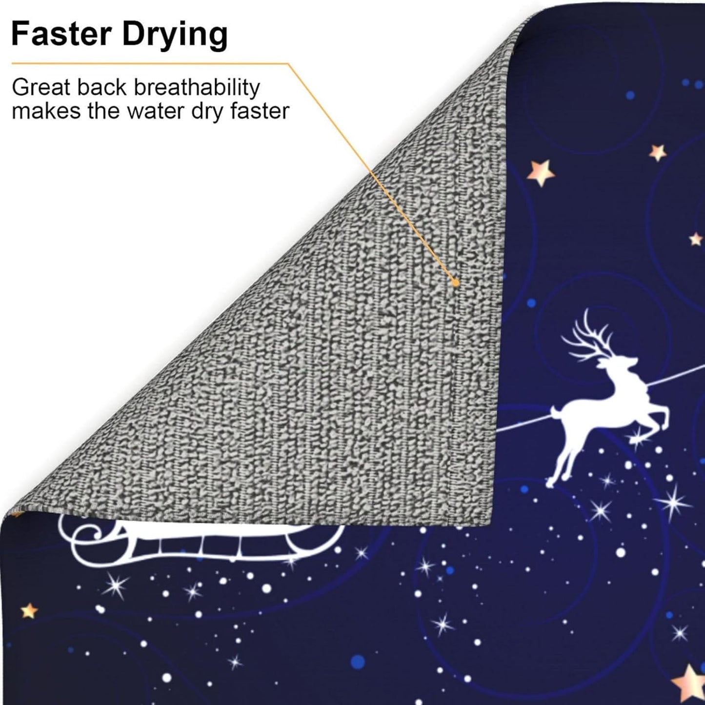 Dish Drying Mat Navy Blue Christmas Deer Star Santa for Kitchen Counter Absorbent 16x18 Inch Microfiber Dishes Plate Glass Dry Draining Pad Reversible Washable