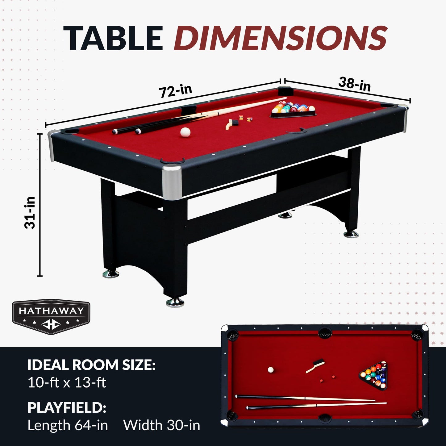Hathaway Spartan 6 Ft Pool Table, with Ping Pong Multi Game Combo Tables for Family Recreation Game Rooms - Includes Billiard Balls, Cues, Paddles, Brush & More