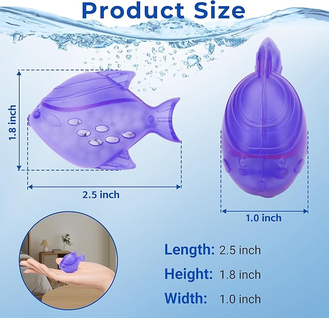 Funmit Humidifier Cleaning Fish, 12 Pack Humidifier Cleaner for Humidifiers and Fish Tanks, Purifies Water, Prevents Hard Water Build-Up, Reduces Scale, Purple