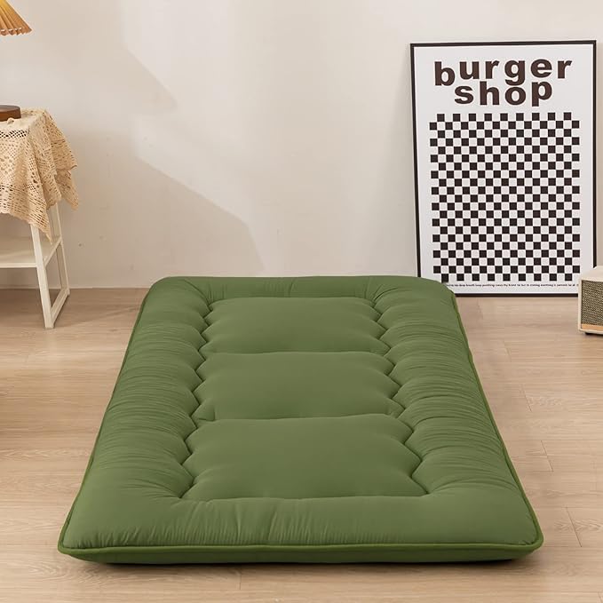 MAXYOYO Cot Japanese Floor Futon Mattress, Single Size Tatami Mat Sleeping Pad Foldable Roll Up Boys Girls Narrow Mattress Kids Lounger Pillow Bed