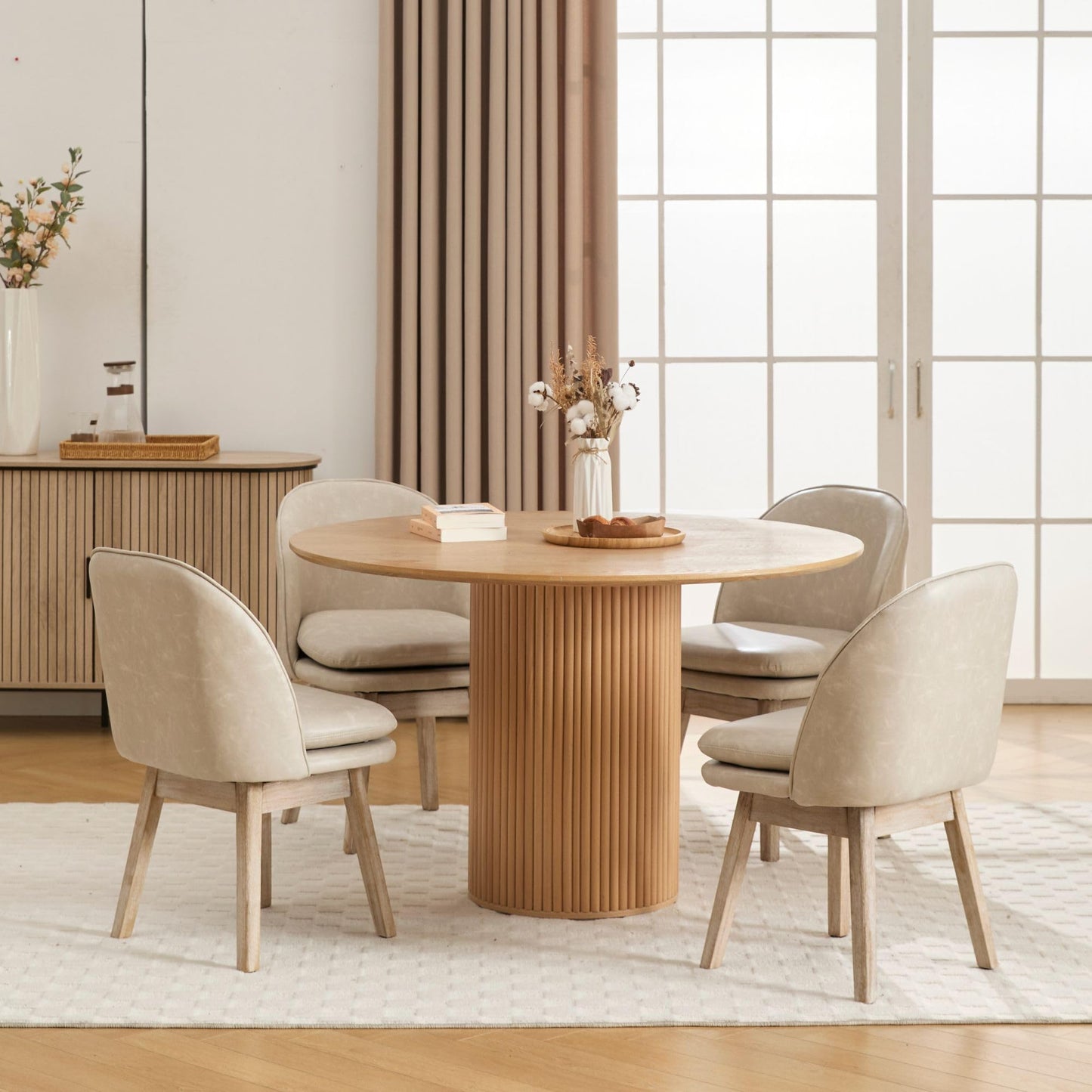 Upholstered Dining Chairs Set of 2, Modern Faux Leather Dining Room Chairs with Solid Wood Legs & Double-Padded Seat, Swivel Accent Desk Chair for Kitchen Dining Room Restaurant - Pebble Grey
