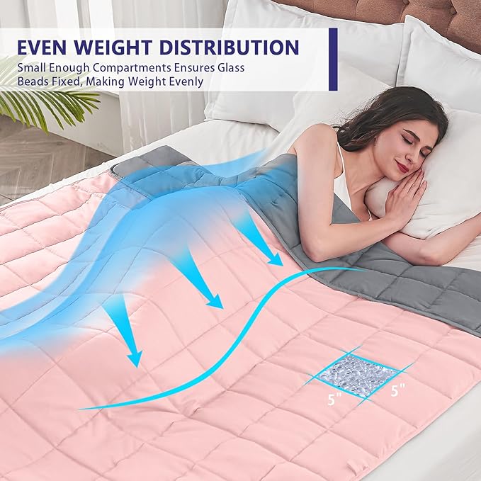 yescool Weighted Blanket for Adults (12 lbs, 48" x 72", Pink Grey) Cooling Heavy Blanket for Sleeping Perfect for 110-130 lbs, Twin Size Breathable Blanket with Premium Glass Bead, Machine Washable
