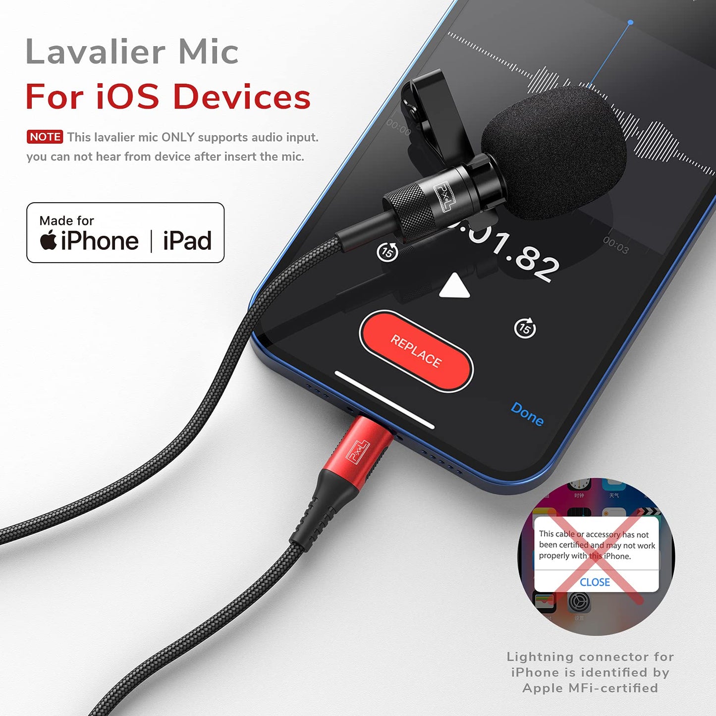 Pixel Microphone For Iphone Ipad(Apple Mfi-Certified) From Mic For Iphone Live Streaming Vlogging | External Microphone For Ipho