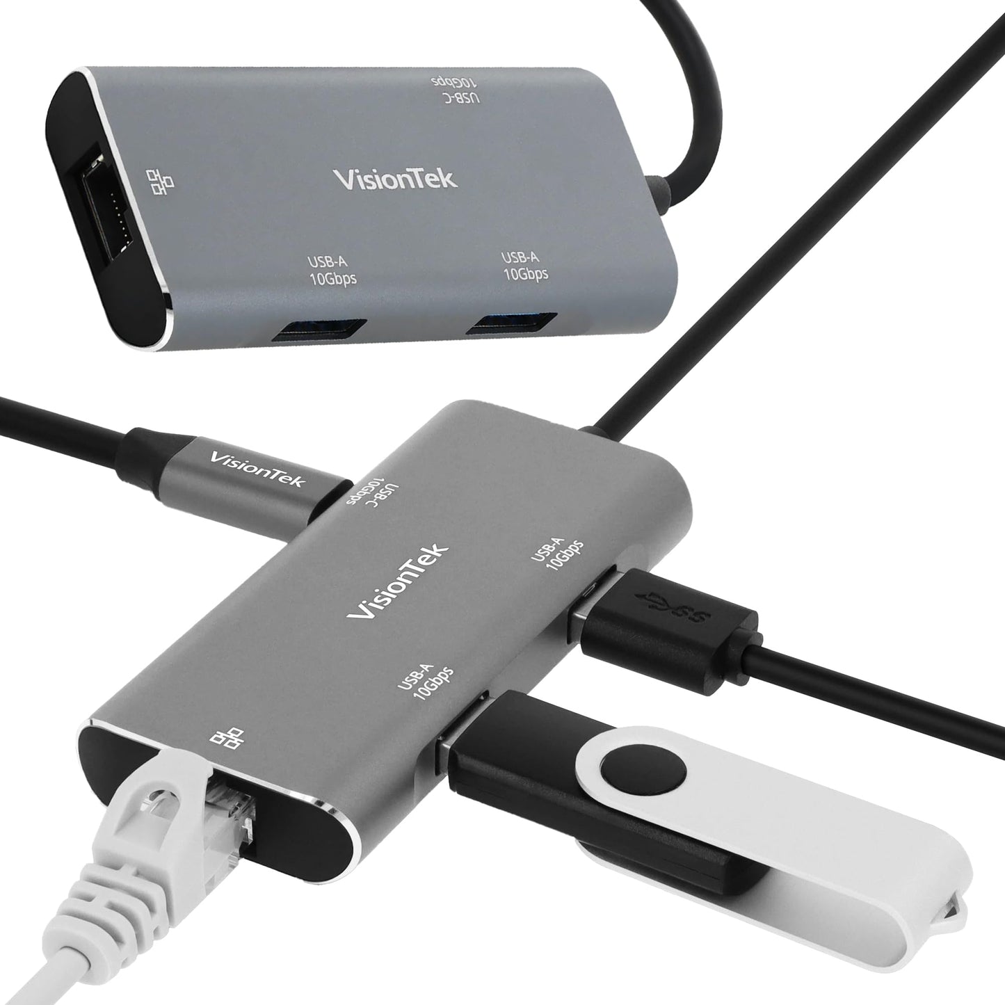 Visiontek Usb-C Hub With Ethernet, 2X Usb-A, 1X Usb-C For Macbook, Windows, Chromebook - Portable Bus Powered Adapter