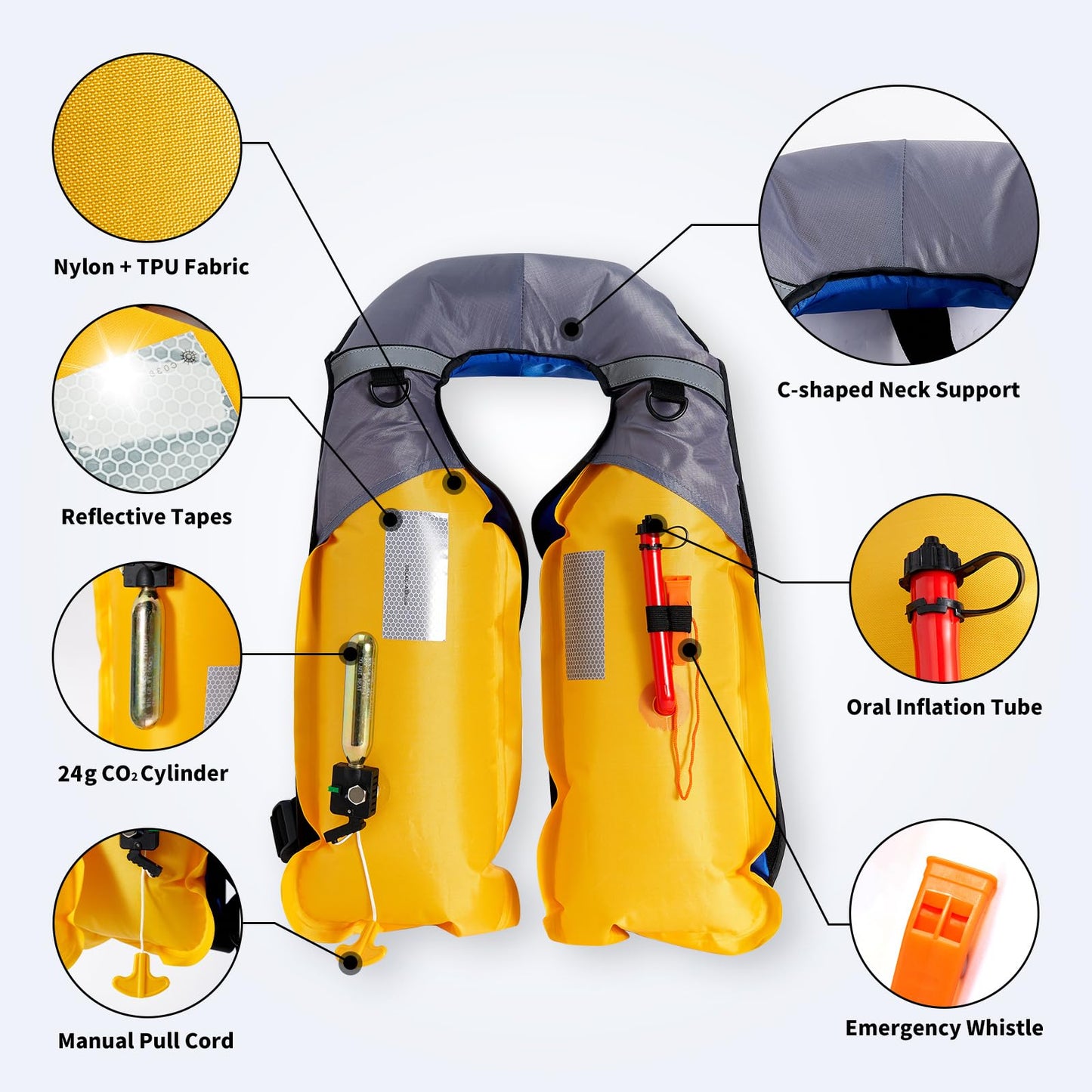Owntop Inflatable Swim Jacket for Adults, D-Ring Attachment, Low Profile Manual Swim Vest, 24g CO2 Cylinder for Kayak, Fishing, Paddle Sports, Green (Pack of 2)