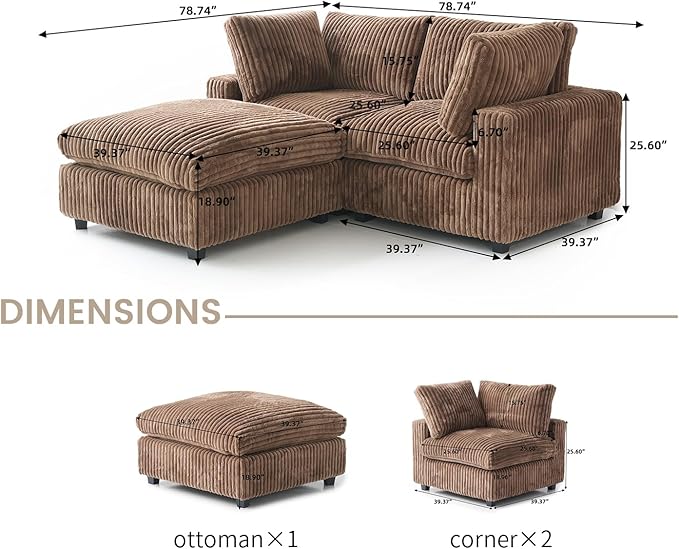 WJShome Cloud Modular Sectional Sofa,78" Plush Sofas for Living Room,L Shaped Sofa Couch with Storage Ottoman,3 Seater Comfy Couch Deep Seat Couches,Covers Washable&Replaceable (Brown)