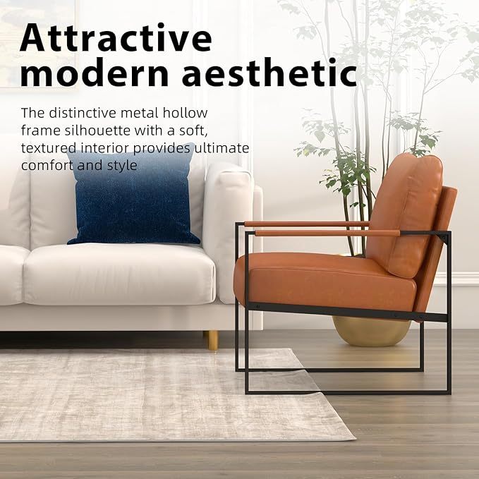 INZOY Accent Arm Chair with Metal Frame Set of 4, Comfy Living Room Chair with Plump Backrest and Cushion, Mid Century Modern Chair with Sturdy Structure, Easy to Clean, Brown