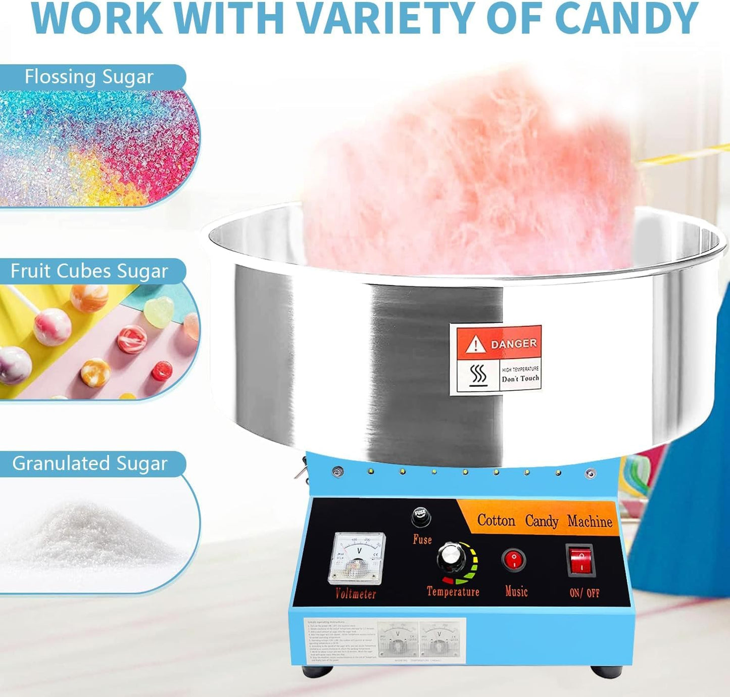 Commercial Cotton Candy Machine - Heavy Duty Candy Floss Maker with 1080W Power, 2.2L Bowl, and 3 Speed Settings, Perfect for Parties, Events, and Business Use (Pink)