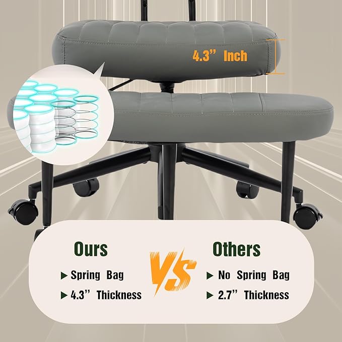 Ergonomic Cross Legged Office Chair with Wheels, Wide Seat and Backrest for Meditation, ADHD Cross Legged Office Chair with Adjustable Height, 360°Rotating Footrest for Yoga Home Office