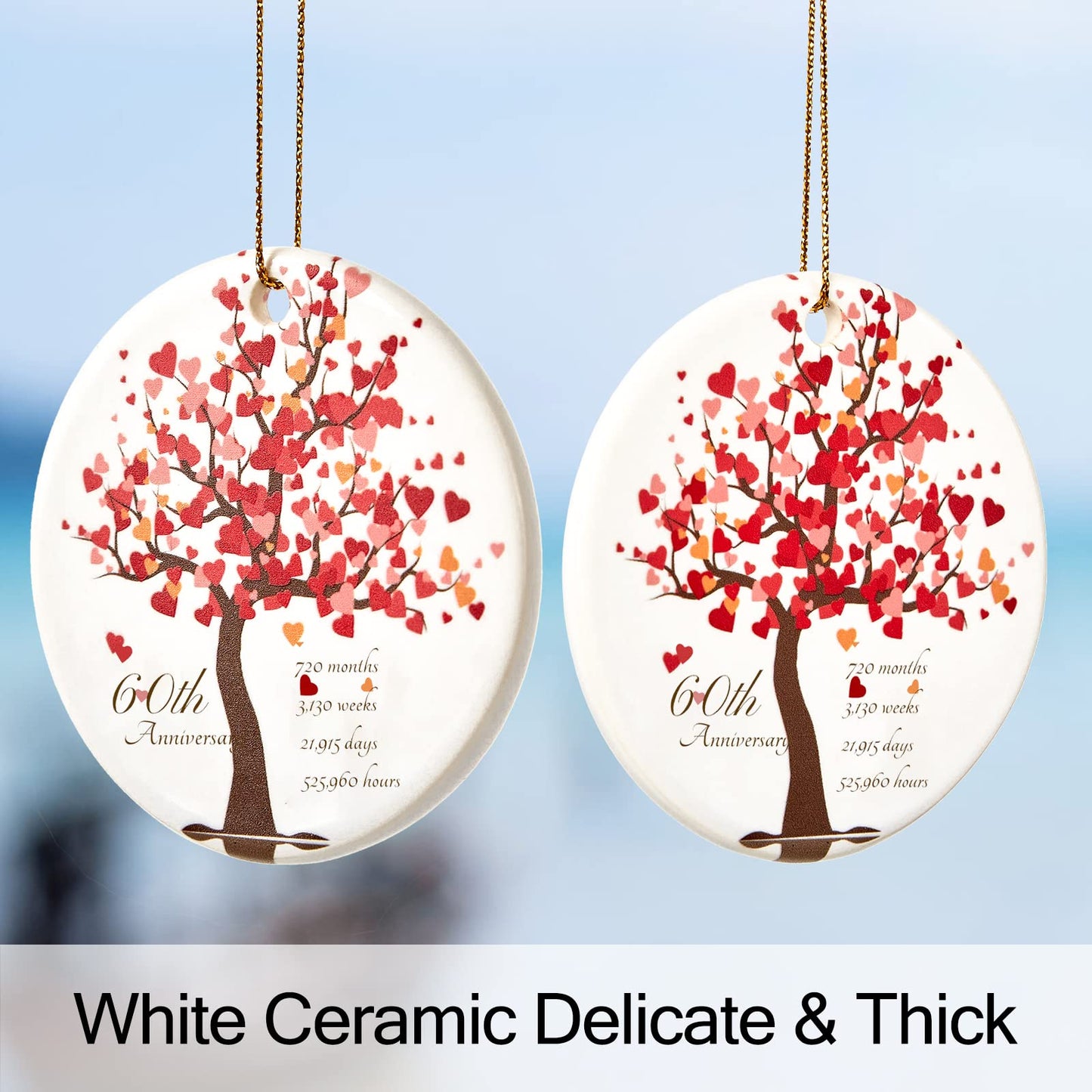 60th Anniversary Ornament, Gifts for 60th Wedding Anniversary, 60 Year Anniversary Valentines Gifts for Couples,Parents, 2.9" Ceramic 60th Anniversary Christmas Ornaments 2025