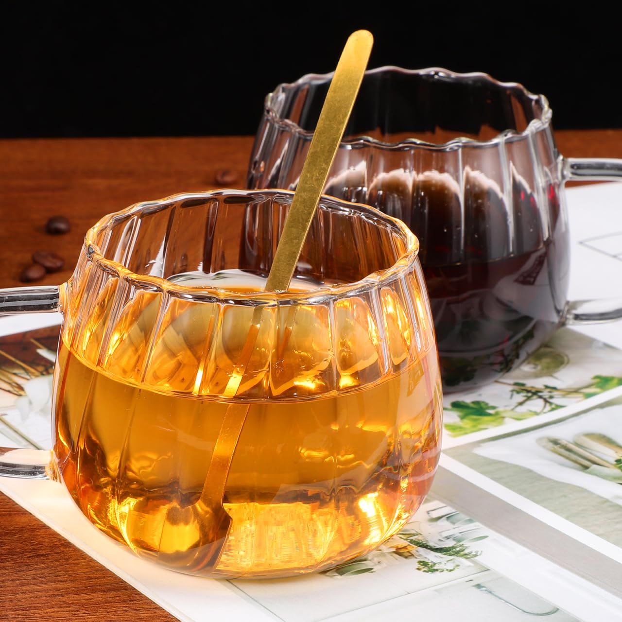 STOBOK 2Pcs Clear Mug, 350ml Glass Mugs Pumpkin Shaped Glass Mugs with Handle for Milk, Latte, Cappuccino,Espresso, Hot Beverage
