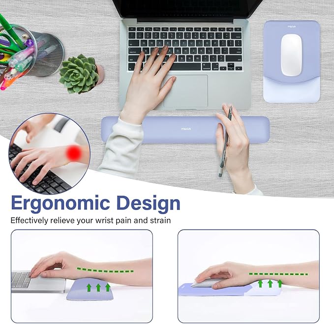 MOSISO Wrist Rest Support for Mouse Pad&Keyboard Set, Rectangular Ergonomic Mousepad Non-Slip Base Home/Office Pain Relief&Easy Typing Pad with Neoprene Cloth&Raised Silicone Lining, Slate Blue