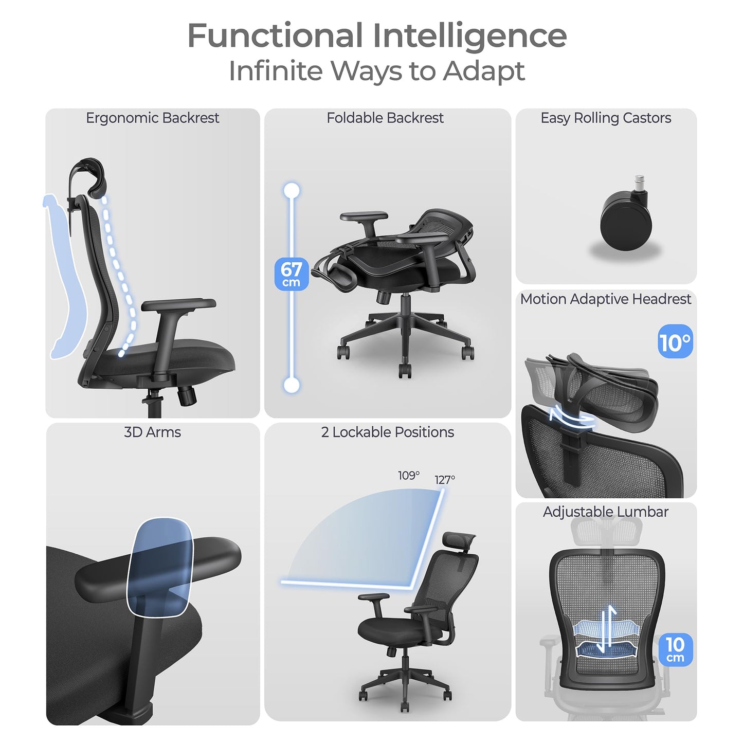Tervo Model Y | Folding Office Chair for Small Spaces | Gaming Chair for Adults & Kids | Ergonomic Mesh Computer Chair | Foldable Desk Chair Home Work |