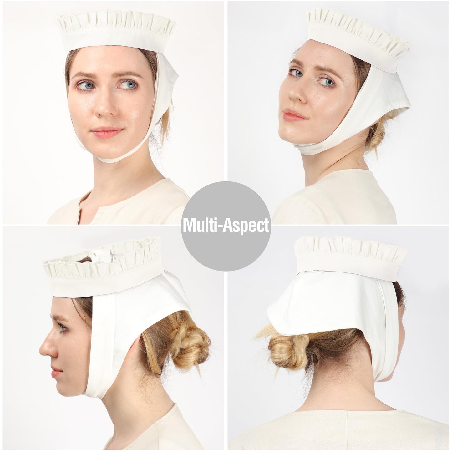 PROCOS Medieval Linen Headband for Women 14th Century Ruffled Fillet Barbette Hair Bandanas Wrap