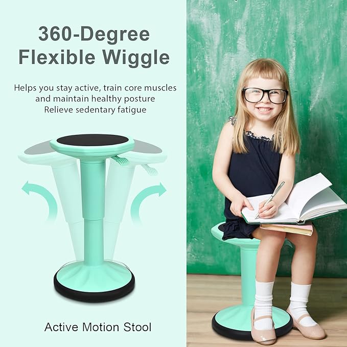 Giantex Wobble Stools for Classroom Seating, Wiggle Stool with Adjustable Height, 24 Inch Active Learning Stool, Sitting Balance Chair for School, Office Stand Up, Flexible Seating Wobble Chair(Green)