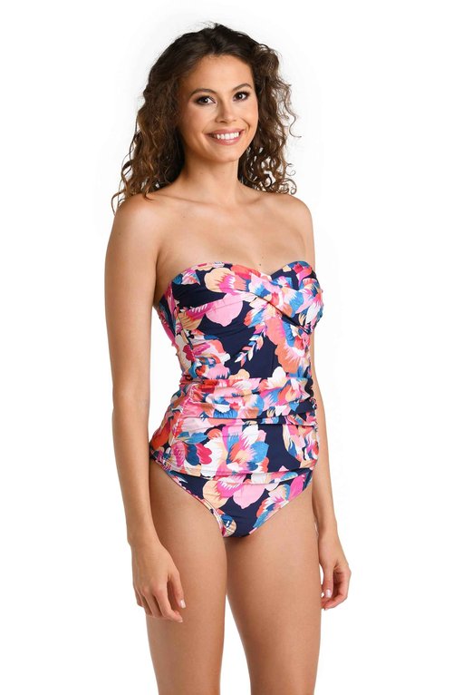La Blanca Women's Shirred Band Hipster Swimsuit Bottom, Indigo//Denim Bouquet, 4