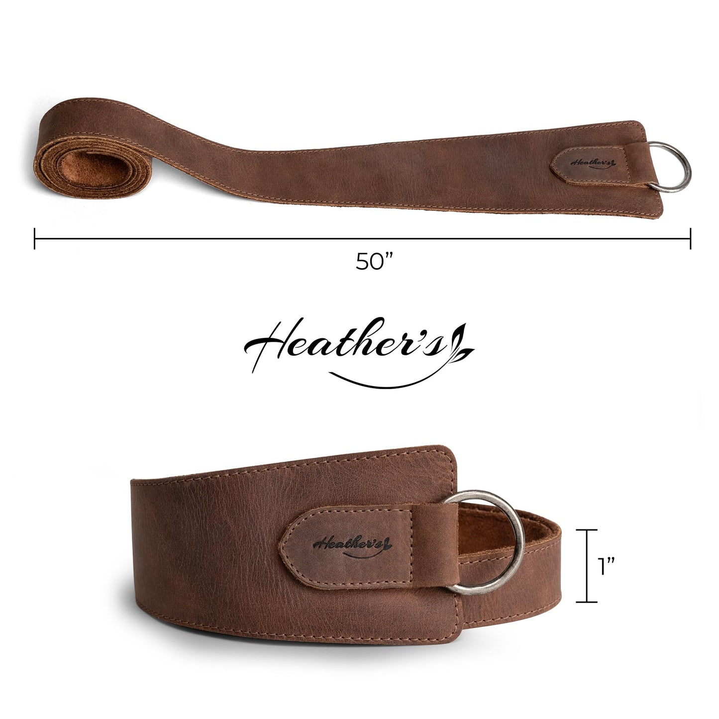 Heather's, Formal Belt for Women with Ring, No-Buckle Belt, Waist Strap, Belly Accessory, Full Grain Leather, Handmade (Bourbon Brown)