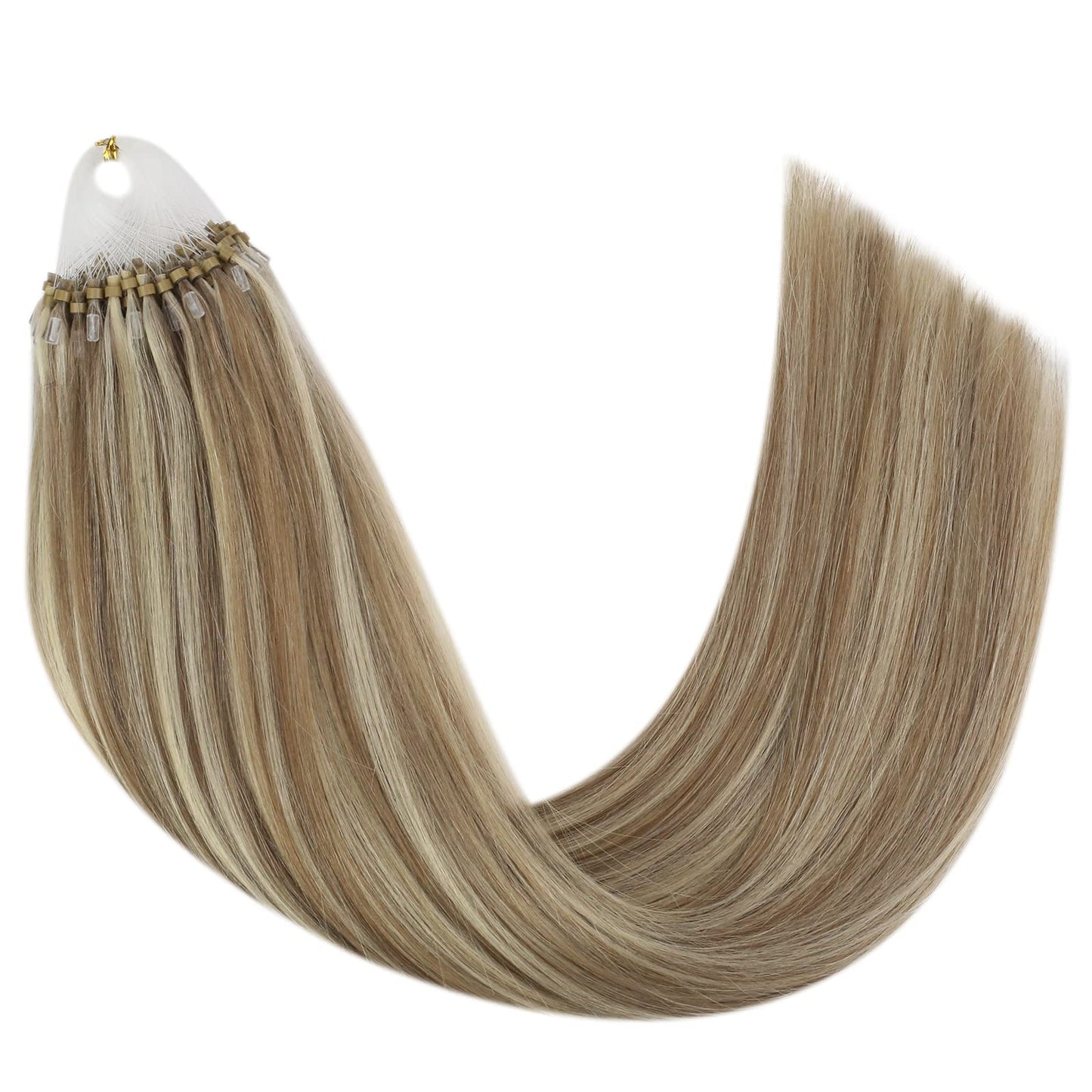 Easyouth Micro Hair Extensions Human Hair Invisible Microlink Hair Extensions Light Brown Highlights Platinum Blonde Micro Bead