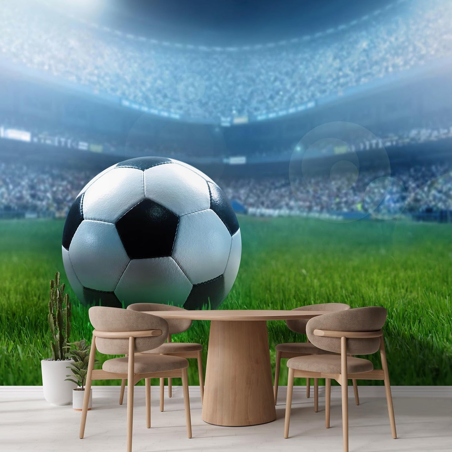 wall26 Wall Sticker/Wall Mural Close Up of a Football Ball on a Full Stadium, Not Peel and Stick, Non-Woven Wallpaper Decorative for Bedroom, Living Room, Office - 120x168 inches