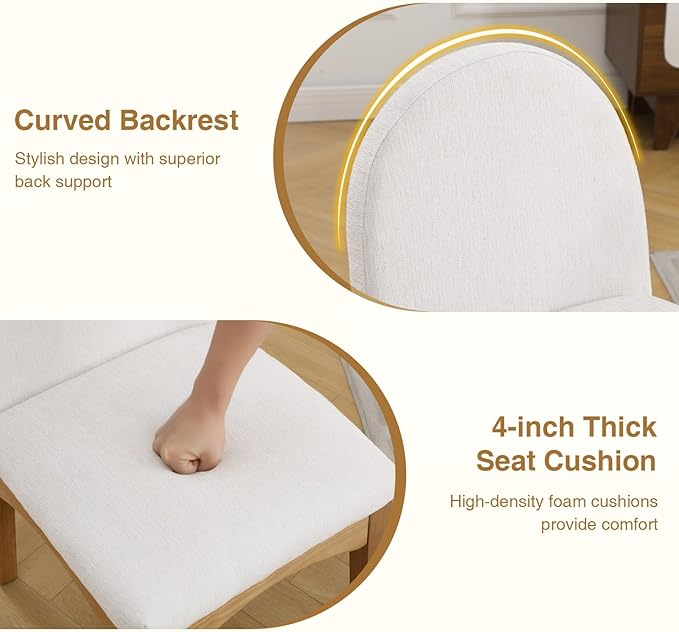 DUOMAY Modern Dining Chairs Set of 6, Mid Century Linen Fabric Upholstered Dining Room Chairs Kitchen Chairs with Solid Rubberwood Legs, Armless Accent Side Chairs, Beige