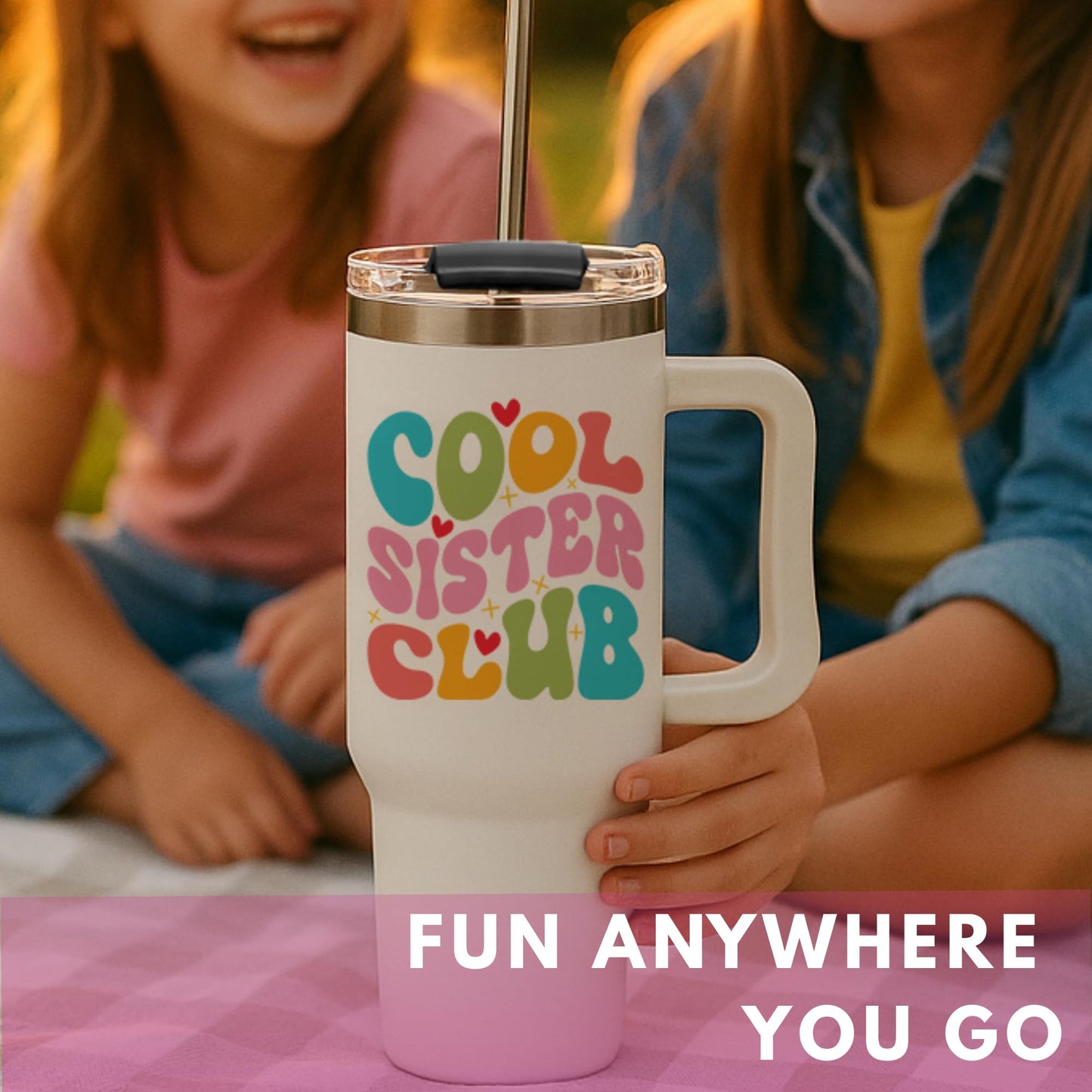 LIERIE8888 Cool Sister Club Tumbler 40Oz - Big Sis Gift Ideas, Funny Coffee Presents for Her, Cute Sibling Tumbler with Handle for Younger or Older Sisters, Birthday Gifts for Women and Teenage Sis