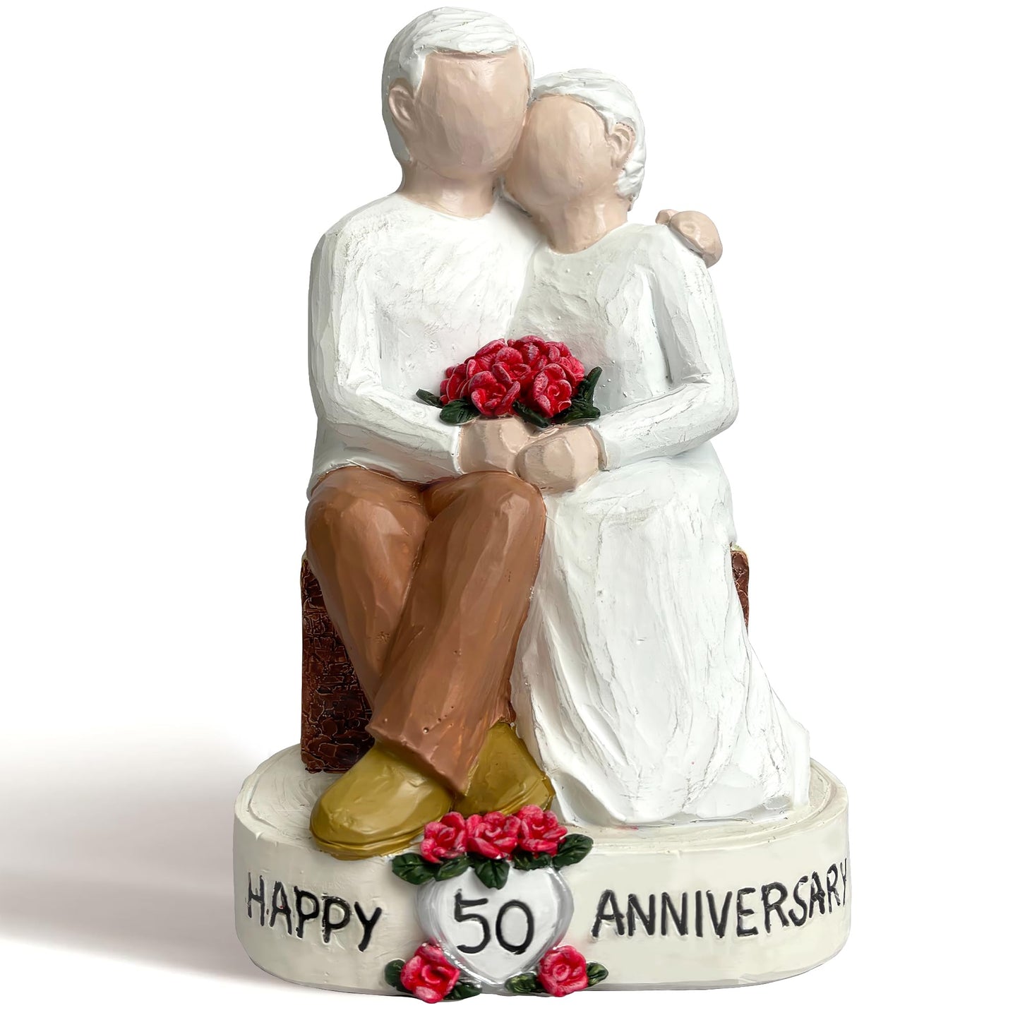 Bozspacer 50th Wedding Anniversary Couple Gifts - Loving Elderly Couple Figurines, Hand-Painted Resin Statue for Parents, Grandparents, Old Couple or 50th Marriage Anniversary, 5.9 Inch Tabletop Decor