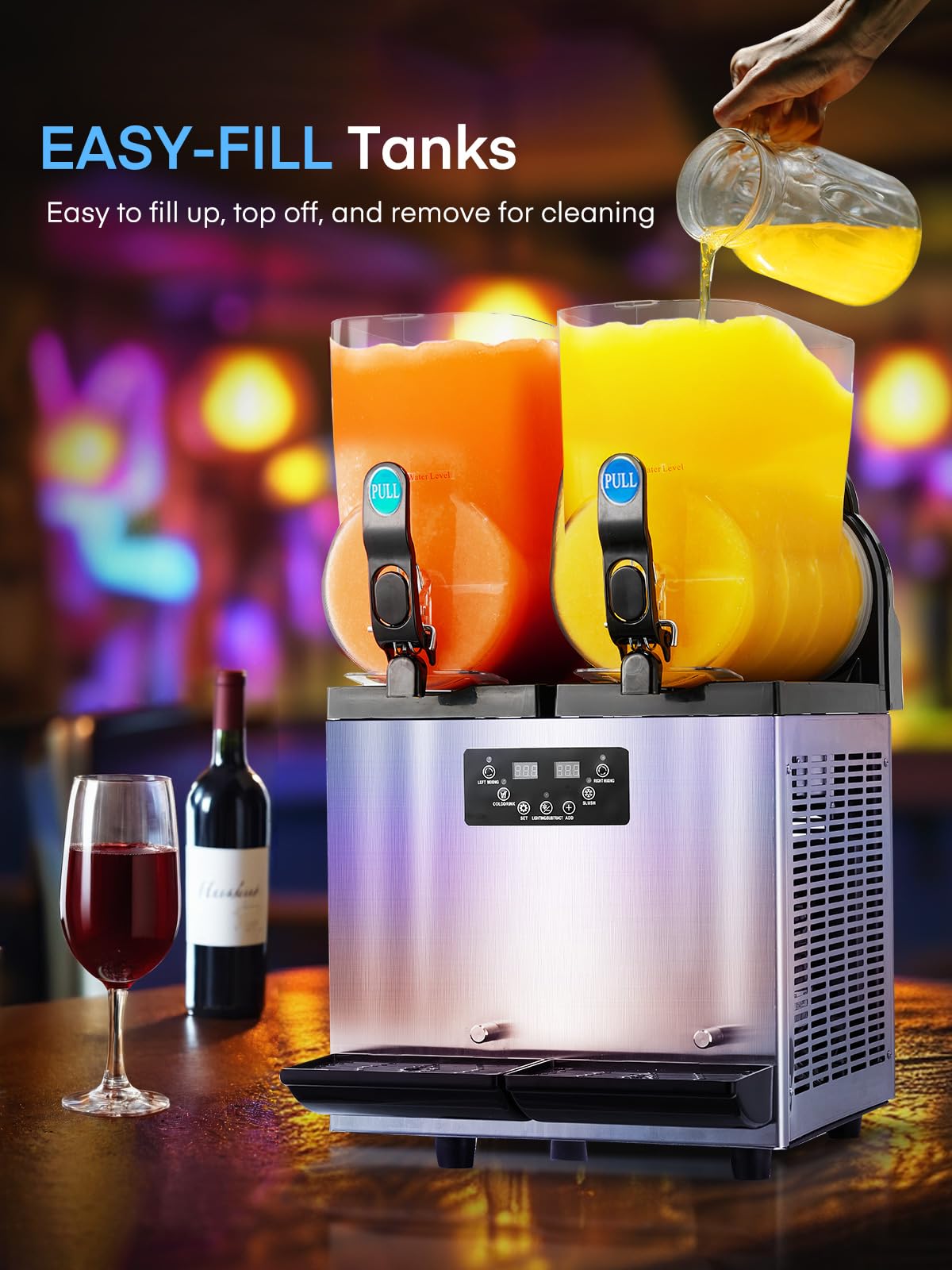Commercial Slushy Machine 8Gal/30L, Stainless Steel Margarita Smoothie Frozen Drink Machine, 25-Minute-to-Go Slushie Machine, Margarita Machine for Restaurants Cafe Bars (2 * 15L)